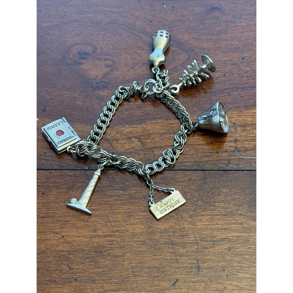 Vintage Wells Sterling Silver Charm Bracelet Mixed 6 Charms I Love You‎ Book